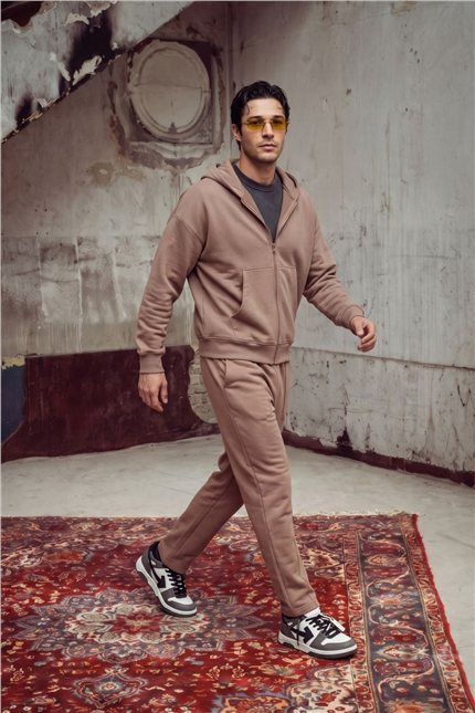 Erkek Boxy Oversize Fermuarlı Chill Somon Sweatshirt