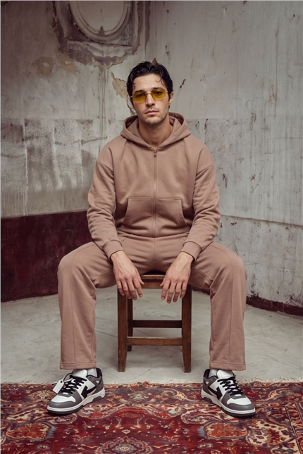 Erkek Boxy Oversize Fermuarlı Chill Somon Sweatshirt