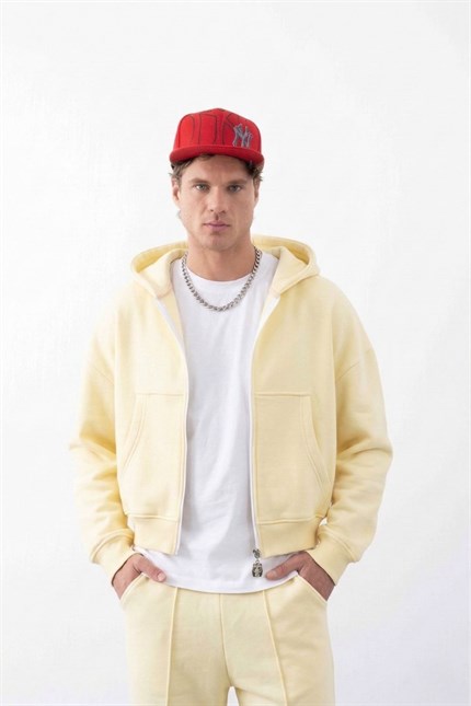 Erkek Boxy Oversize Fermuarlı Chill Vanilya Sweatshirt