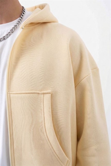 Erkek Boxy Oversize Fermuarlı Chill Vanilya Sweatshirt