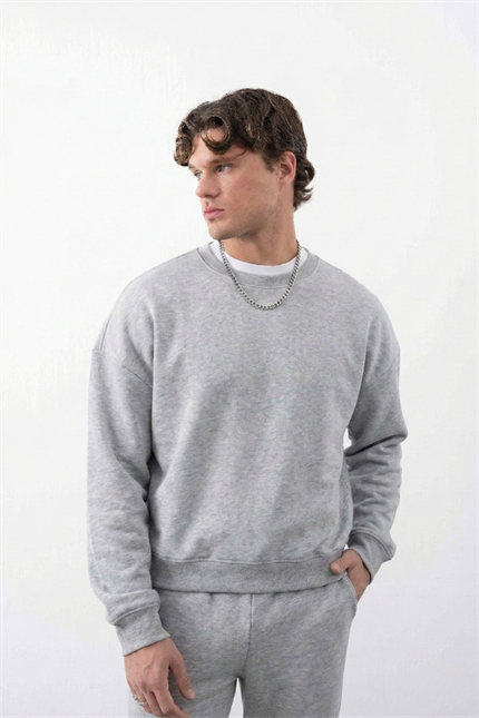 Erkek Boxy Oversize Gri Sweatshirt