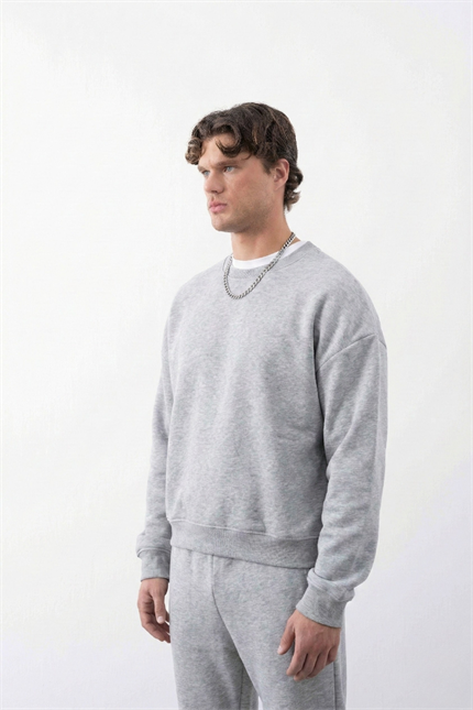 Erkek Boxy Oversize Gri Sweatshirt