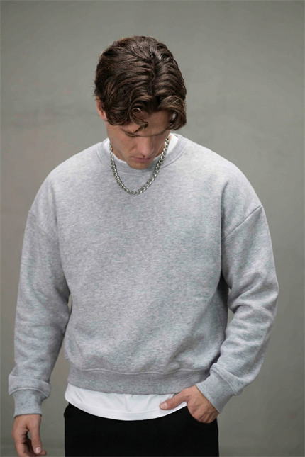 Erkek Boxy Oversize Gri Sweatshirt