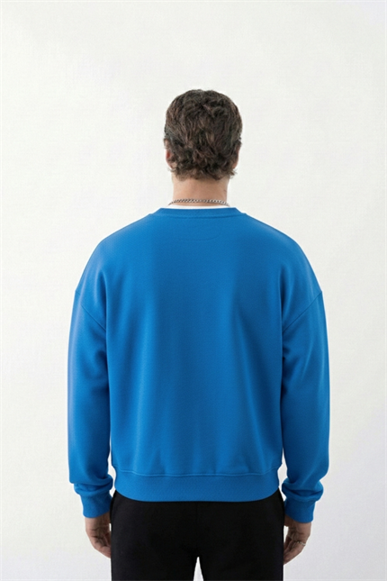 Erkek Boxy Oversize Mavi Sweatshirt