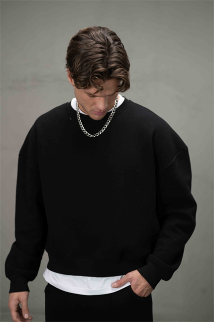 Erkek Boxy Oversize Siyah Sweatshirt
