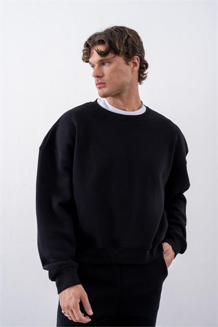 Erkek Boxy Oversize Siyah Sweatshirt