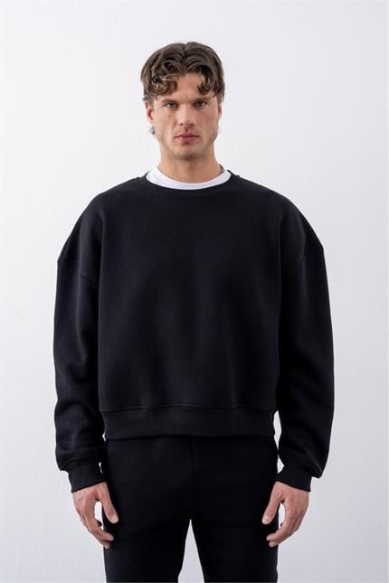 Erkek Boxy Oversize Siyah Sweatshirt