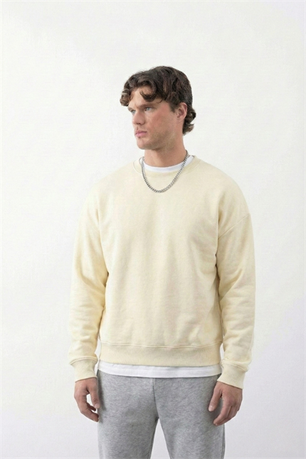 Erkek Boxy Oversize Vanilya Sarısı Sweatshirt