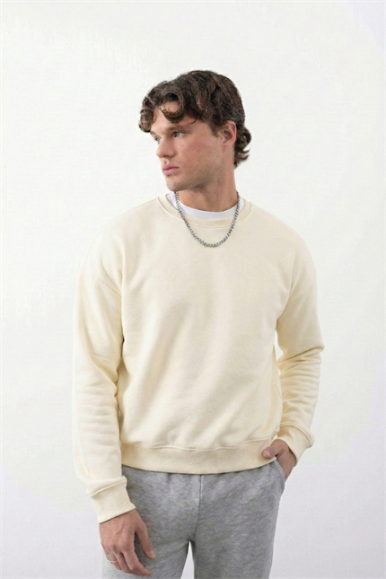 Erkek Boxy Oversize Vanilya Sarısı Sweatshirt