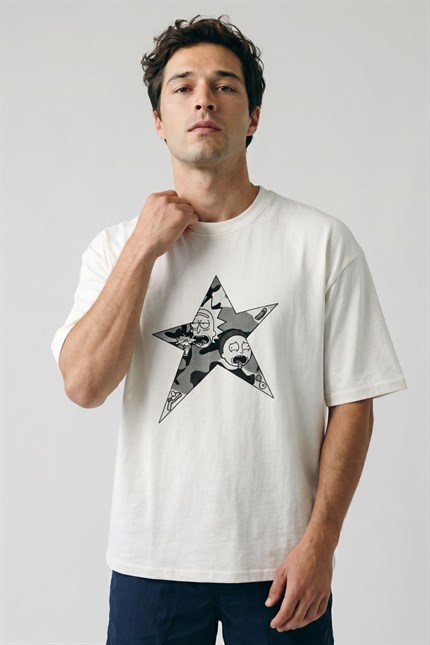 Erkek Rick Oversize Kırık Beyaz Premium T-Shirt