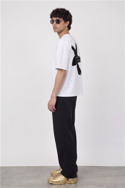 Erkek Boxy Star Beyaz Premium T-Shirt