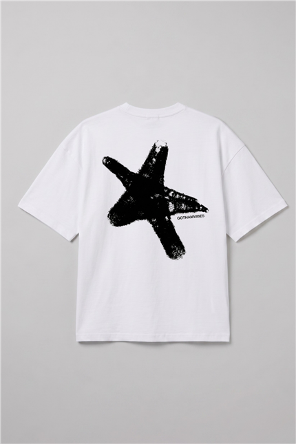 Erkek Boxy Star Beyaz Premium T-Shirt