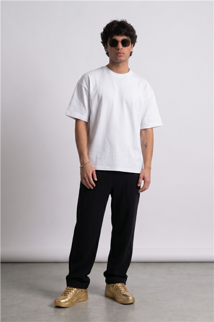 Erkek Boxy Star Beyaz Premium T-Shirt