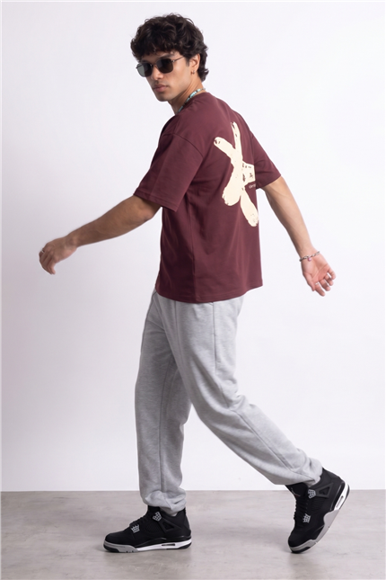 Erkek Boxy Star Bordo Premium T-Shirt