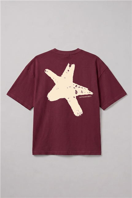 Erkek Boxy Star Bordo Premium T-Shirt