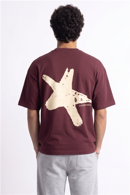 Erkek Boxy Star Bordo Premium T-Shirt