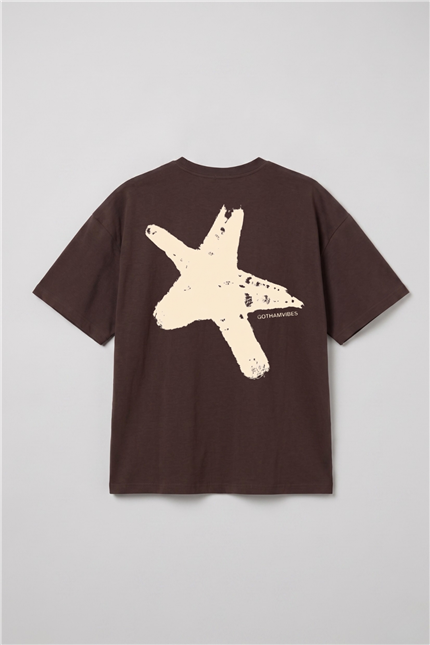 Erkek Boxy Star Kahverengi Premium T-Shirt