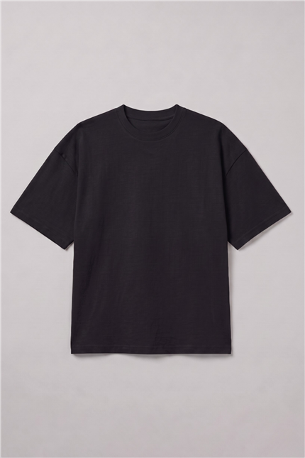 Erkek Boxy Star Siyah Premium T-Shirt