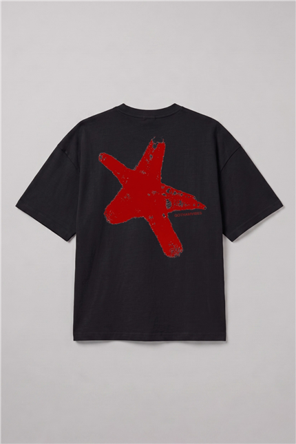 Erkek Boxy Star Siyah Premium T-Shirt