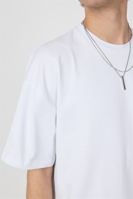 Erkek Chill Boxy Premium Beyaz T-Shirt