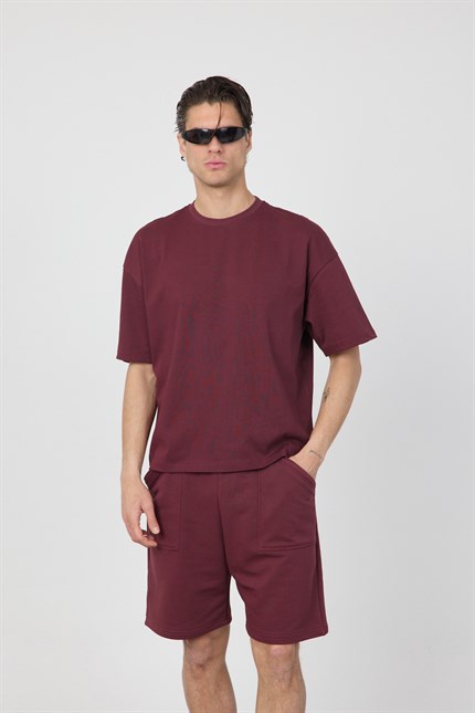 Erkek Chill Boxy Premium Bordo T-Shirt