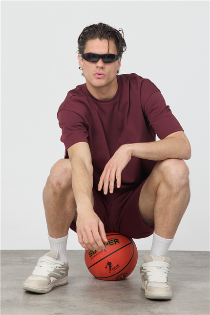 Erkek Chill Boxy Premium Bordo T-Shirt