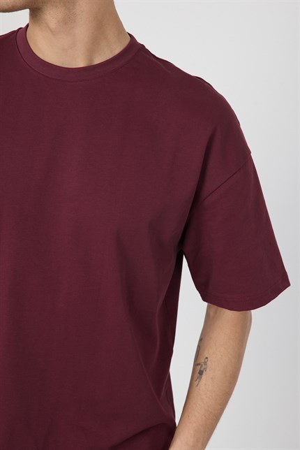 Erkek Chill Boxy Premium Bordo T-Shirt