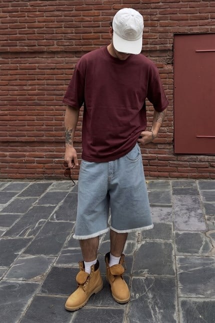 Erkek Chill Boxy Premium Bordo T-Shirt