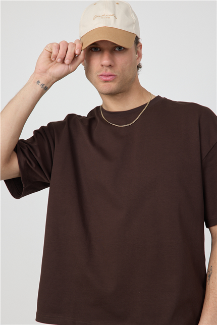 Erkek Chill Boxy Premium Kahverengi T-Shirt