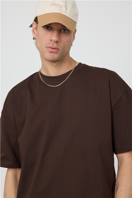 Erkek Chill Boxy Premium Kahverengi T-Shirt