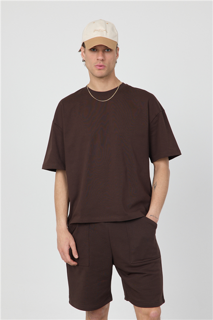 Erkek Chill Boxy Premium Kahverengi T-Shirt