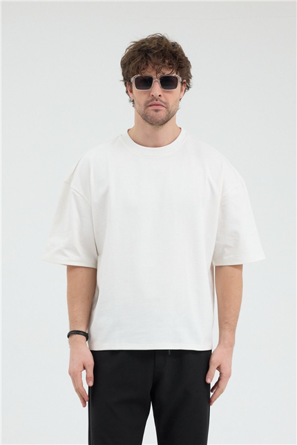 Erkek Chill Boxy Premium Ekru T-Shirt