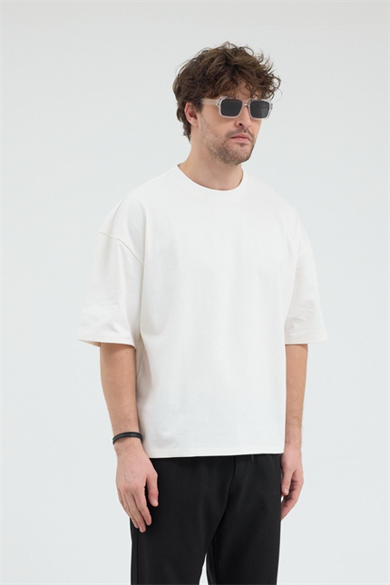 Erkek Chill Boxy Premium Ekru T-Shirt