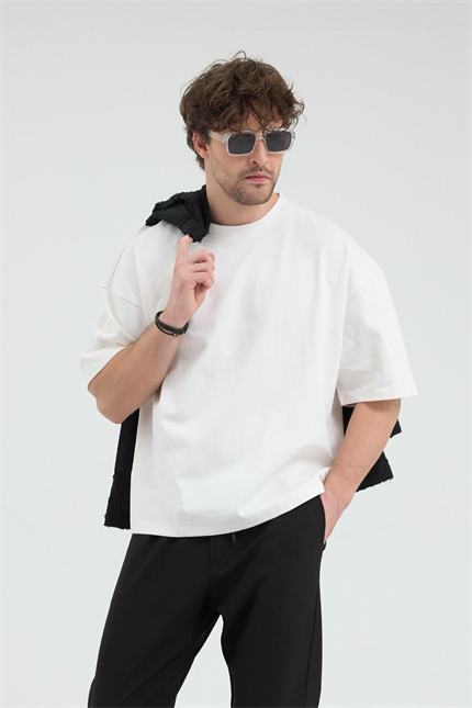 Erkek Chill Boxy Premium Krem T-Shirt