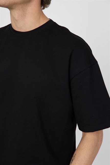 Erkek Chill Boxy Premium Siyah T-Shirt