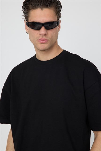 Erkek Chill Boxy Premium Siyah T-Shirt