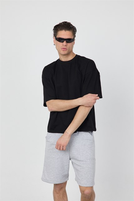 Erkek Chill Boxy Premium Siyah T-Shirt