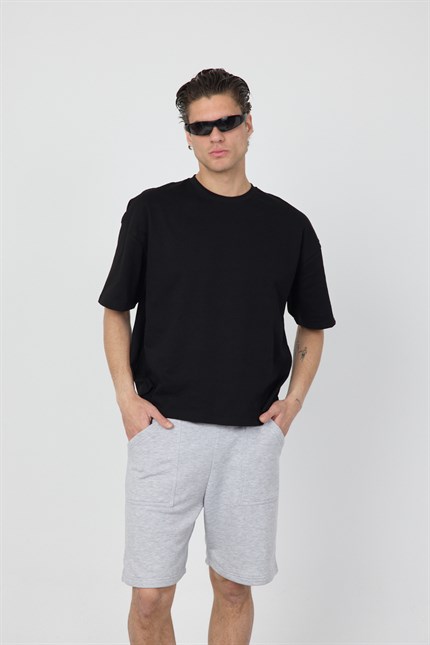 Erkek Chill Boxy Premium Siyah T-Shirt