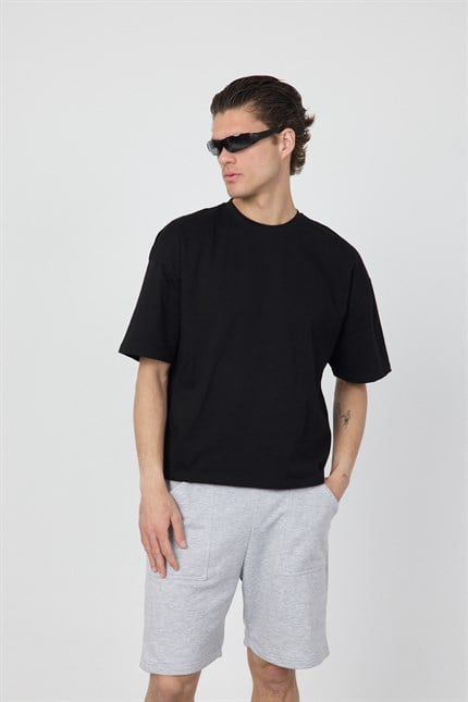Erkek Chill Boxy Premium Siyah T-Shirt