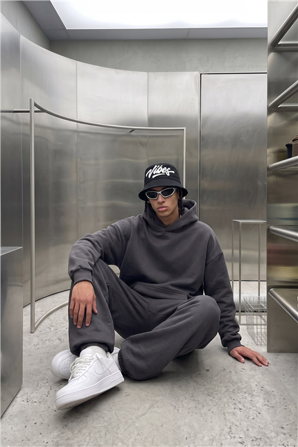Erkek Chill Oversize Antrasit Hoodie