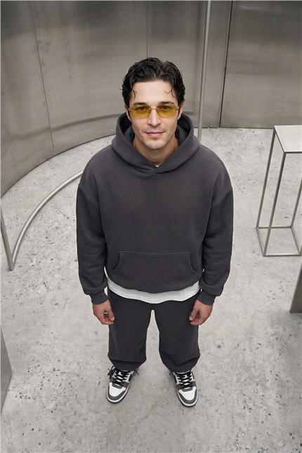 Erkek Chill Oversize Antrasit Hoodie