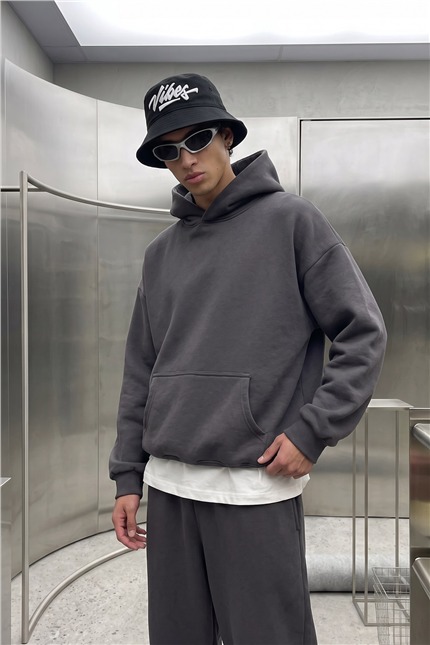 Erkek Chill Oversize Antrasit Hoodie