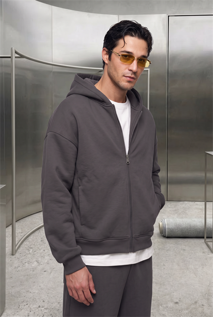 Erkek Chill Oversize Antrasit Zip Sweatshirt