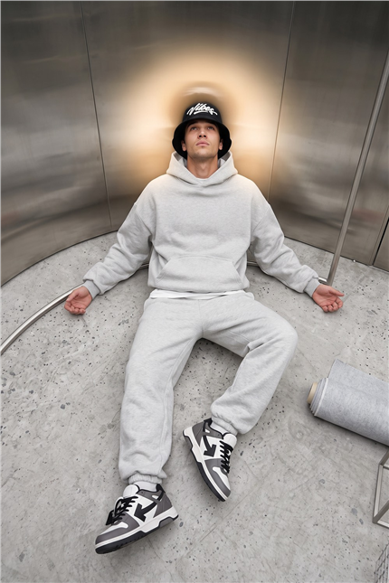 Erkek Chill Oversize Gri Hoodie