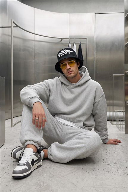 Erkek Chill Oversize Gri Hoodie
