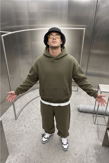 Erkek Chill Oversize Haki Hoodie
