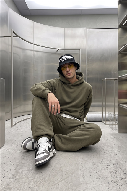 Erkek Chill Oversize Haki Hoodie
