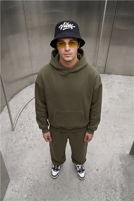 Erkek Chill Oversize Haki Hoodie