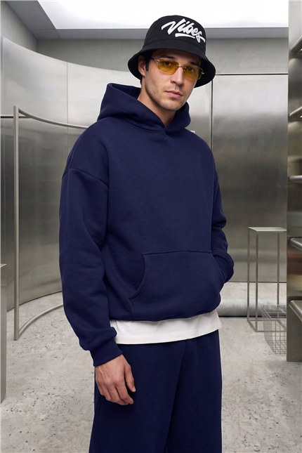 Erkek Chill Oversize Lacivert Hoodie