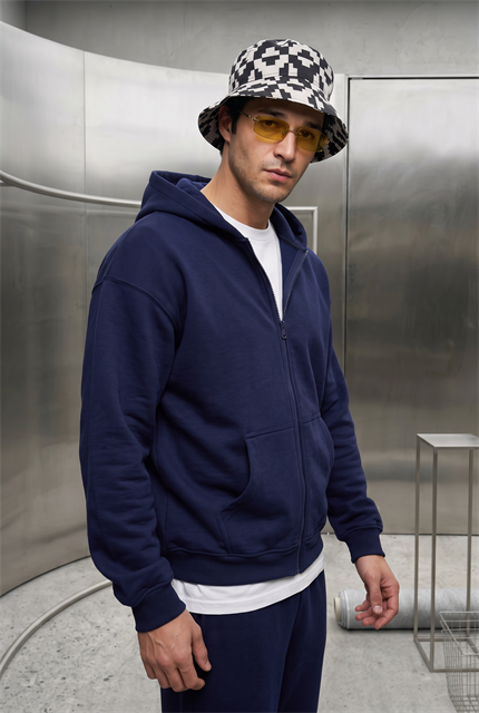 Erkek Chill Oversize Lacivert Zip Sweatshirt